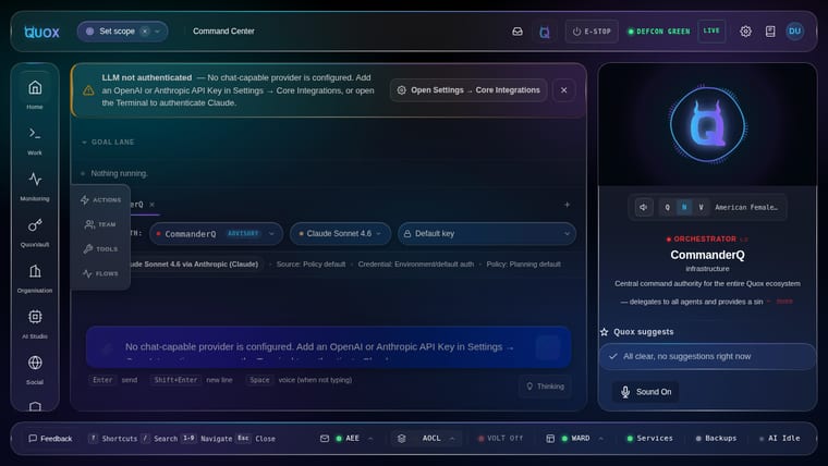 The QuoxCORE demo dashboard, as it looks when it opens