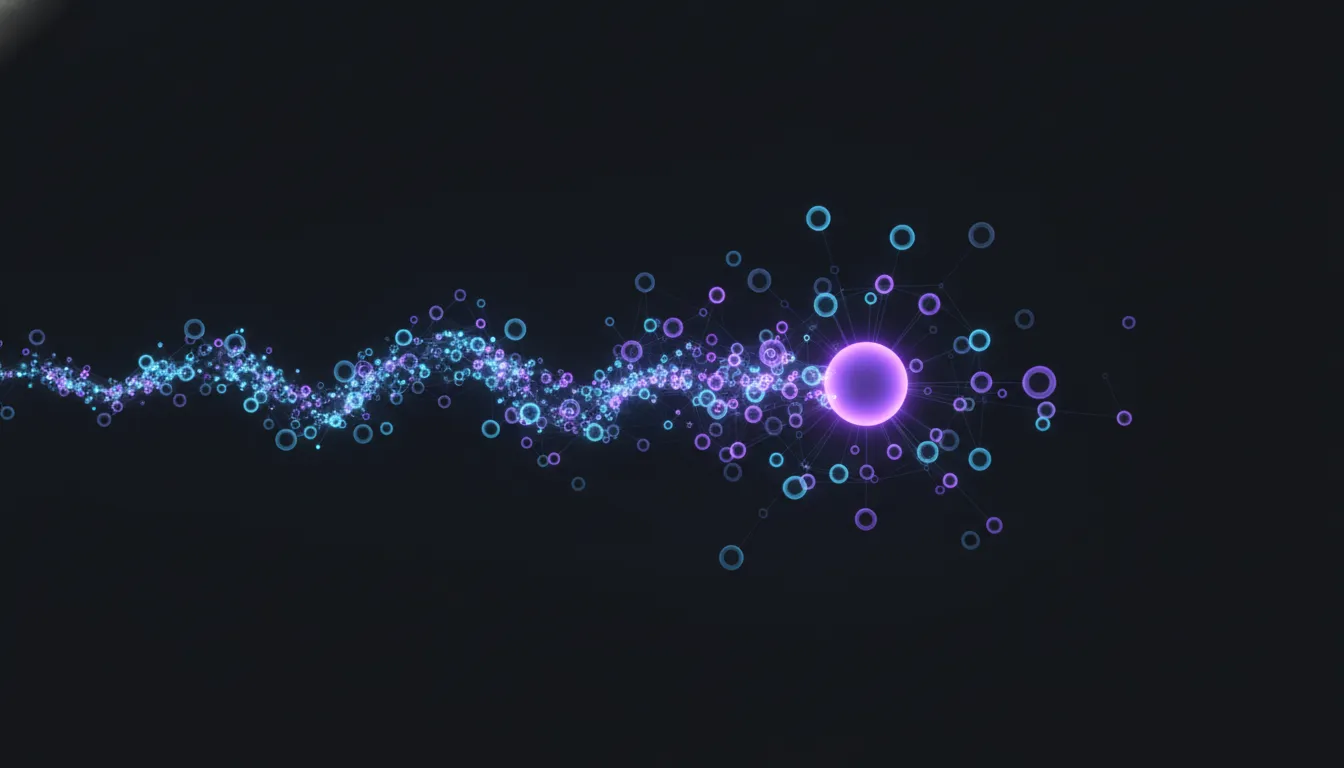 A live session resolving into a named, witnessed agent identity, cyan and violet over near-black