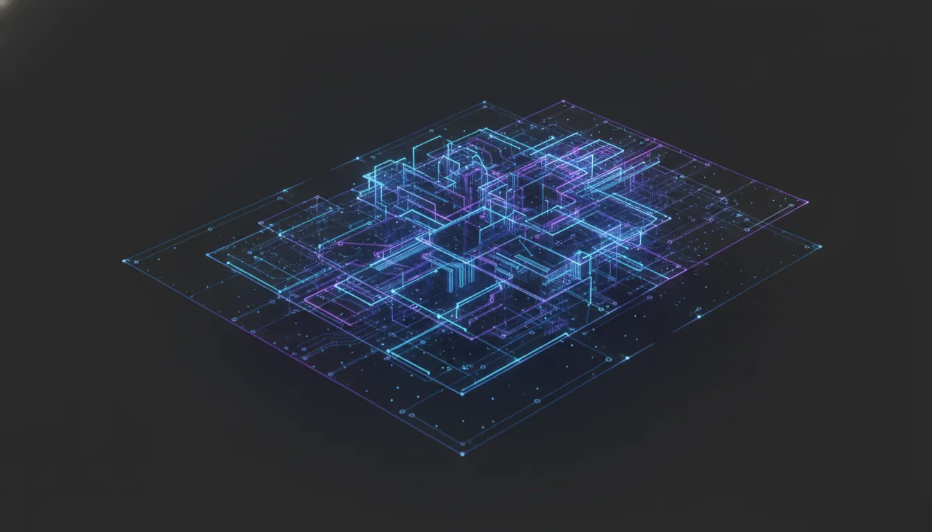 A page rendering fully in one layer while a second, thinner layer beneath it stays almost empty, cyan and violet over near-black