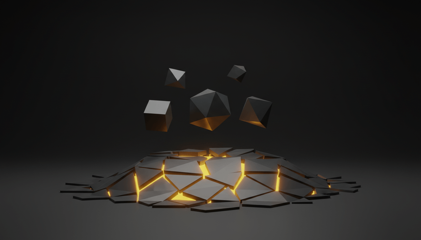 Fractured geometric surface with golden light leaking through cracks