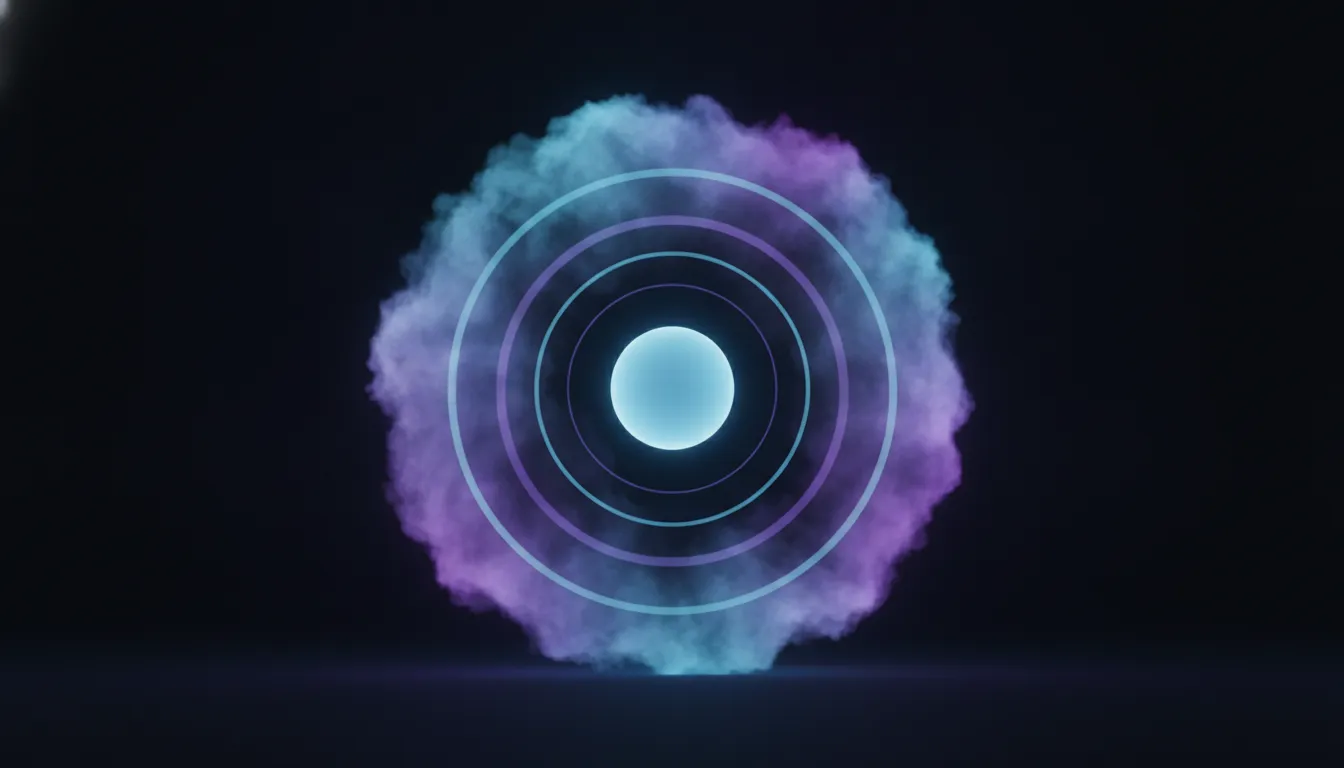 A single luminous node held within calm concentric boundary rings and a soft protective field, cyan and violet on near-black.