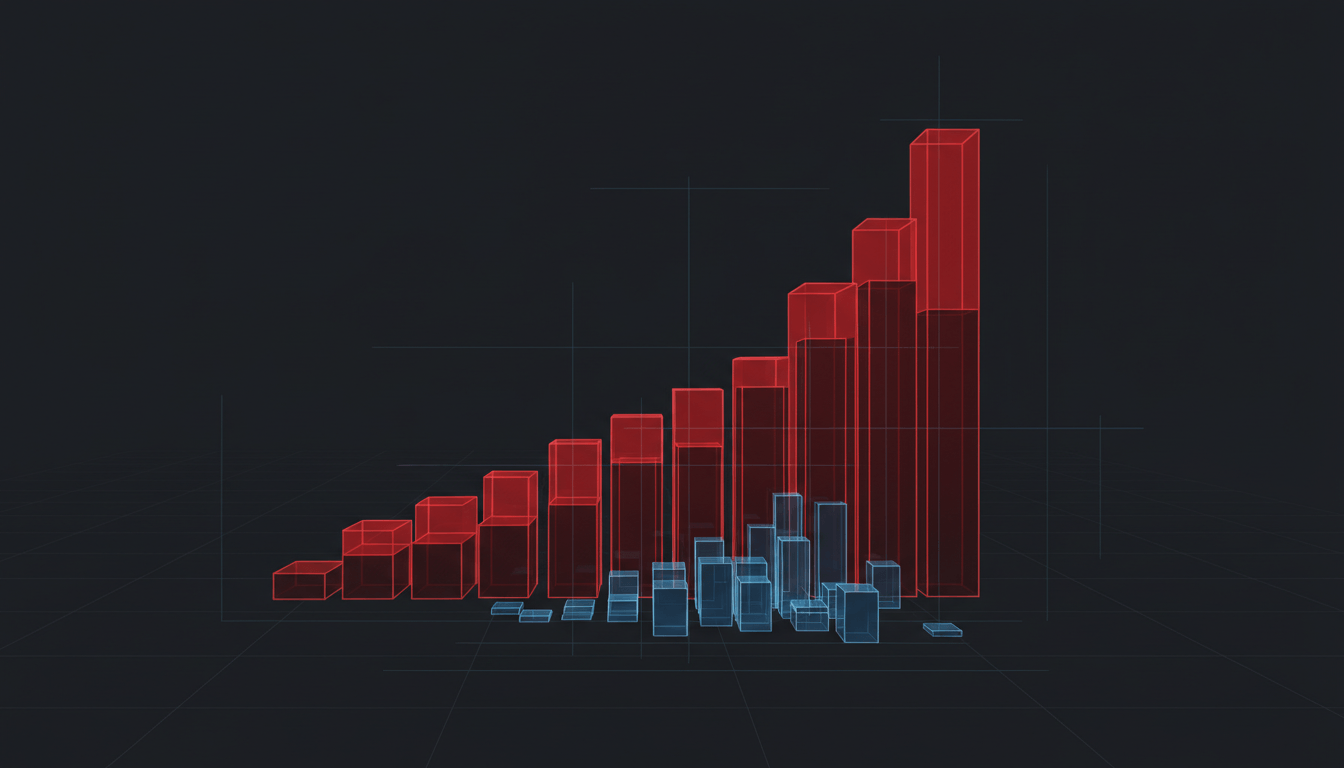 Exponential red bars dwarfing tiny blue governance bars, showing the scale mismatch