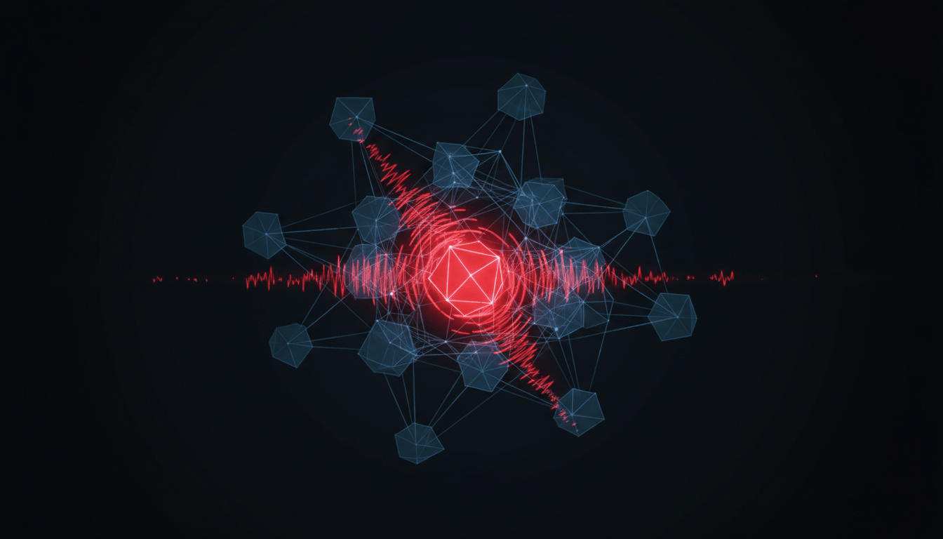 Network nodes with one pulsing red, error ripples propagating outward