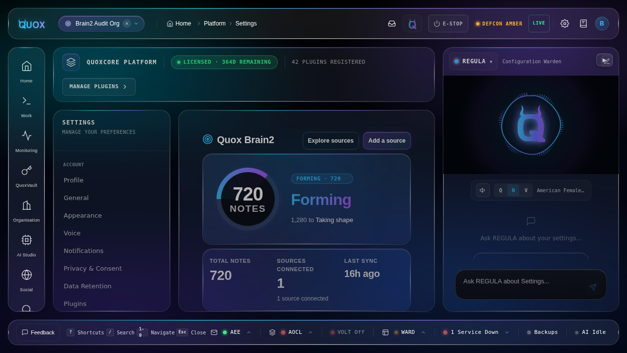 The Brain2 cockpit showing a growth ring of 720 notes and a KPI band
