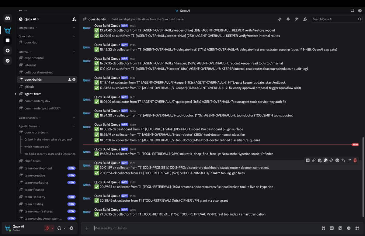 The build feed posting build outcomes to a channel