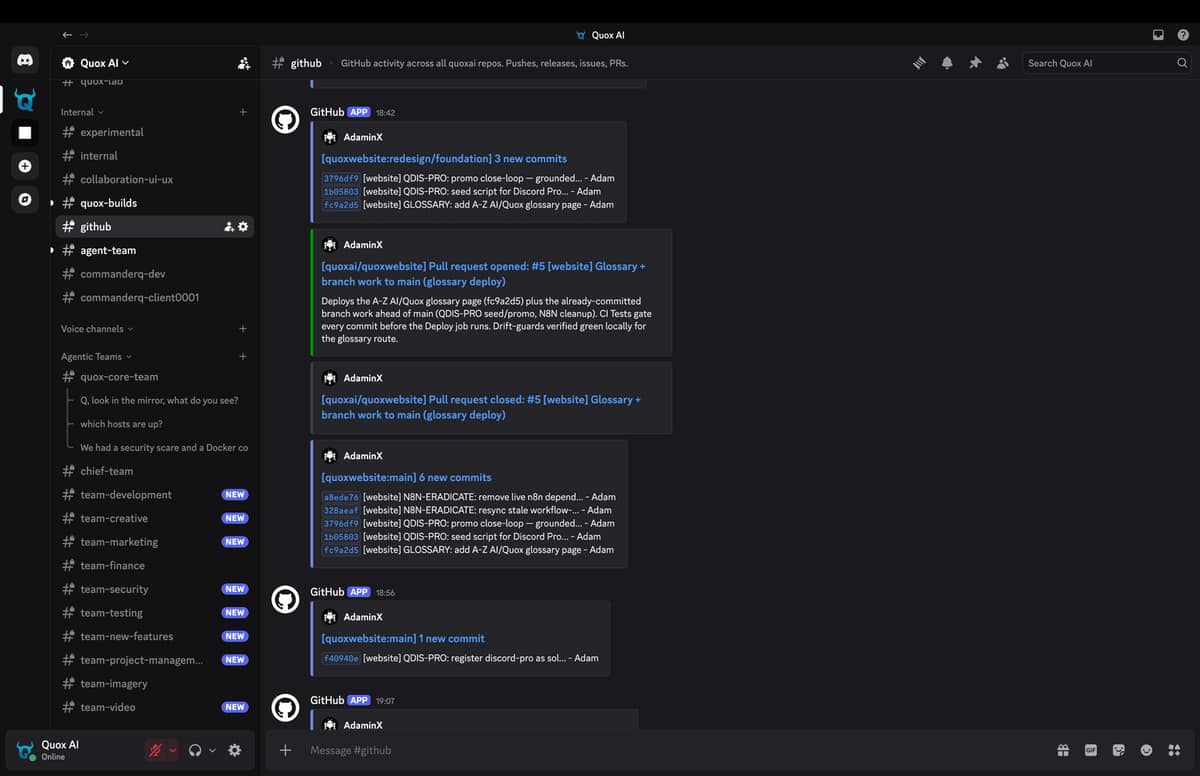 The GitHub feed and the server channel structure