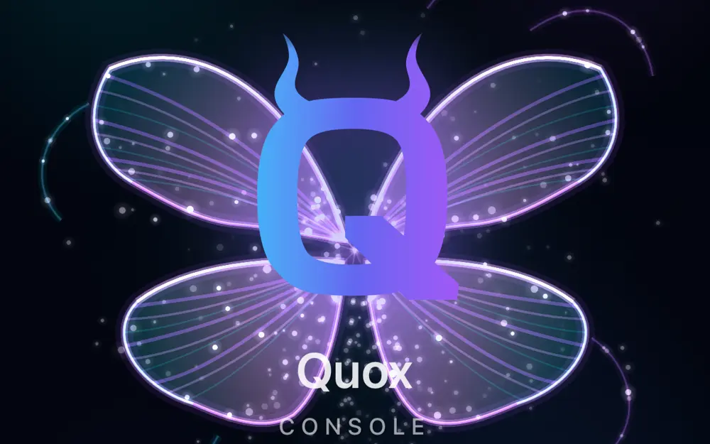 The Quox Console splash on the Mac build, which runs today and is getting a desktop layout tidy-up