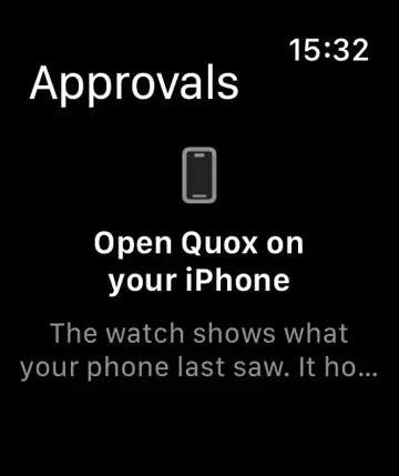 Quox Console approvals glance on Apple Watch