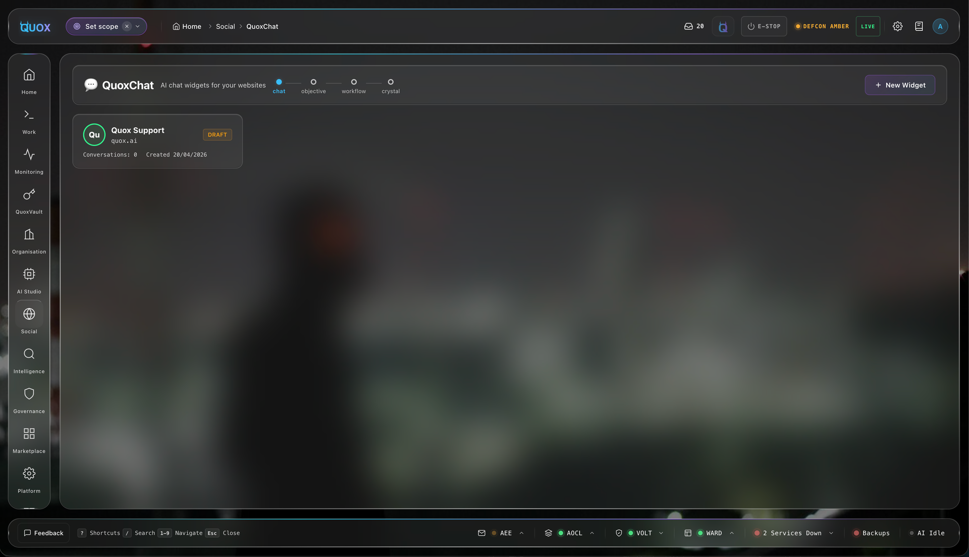 A live QuoxChat widget answering a visitor's question with cited sources