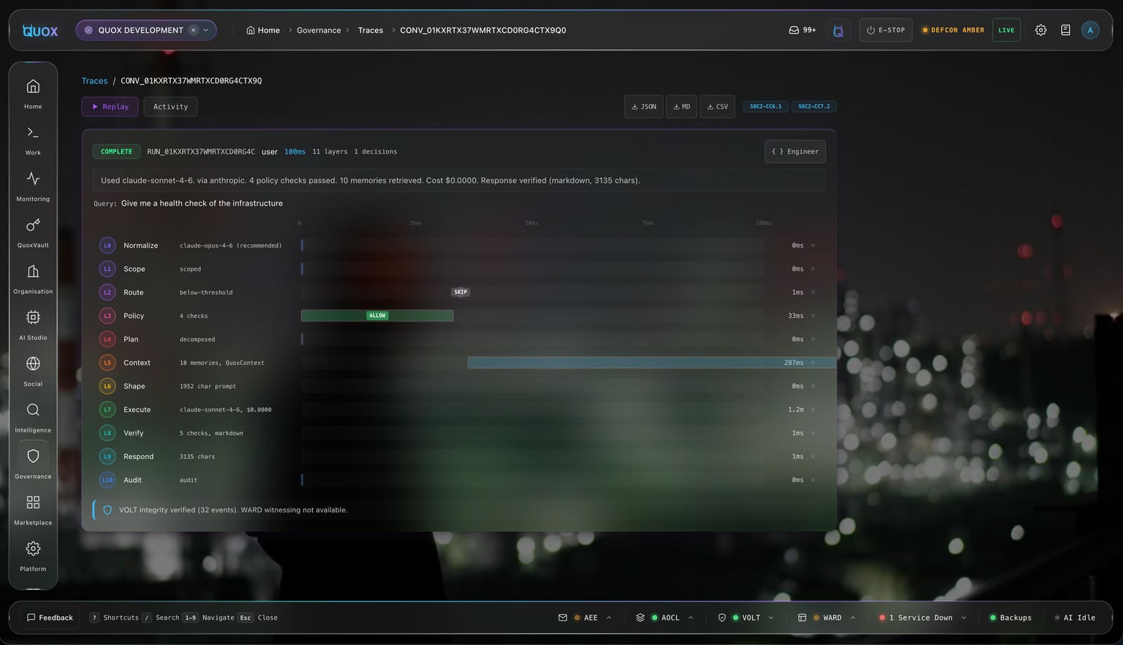 Activity log trace