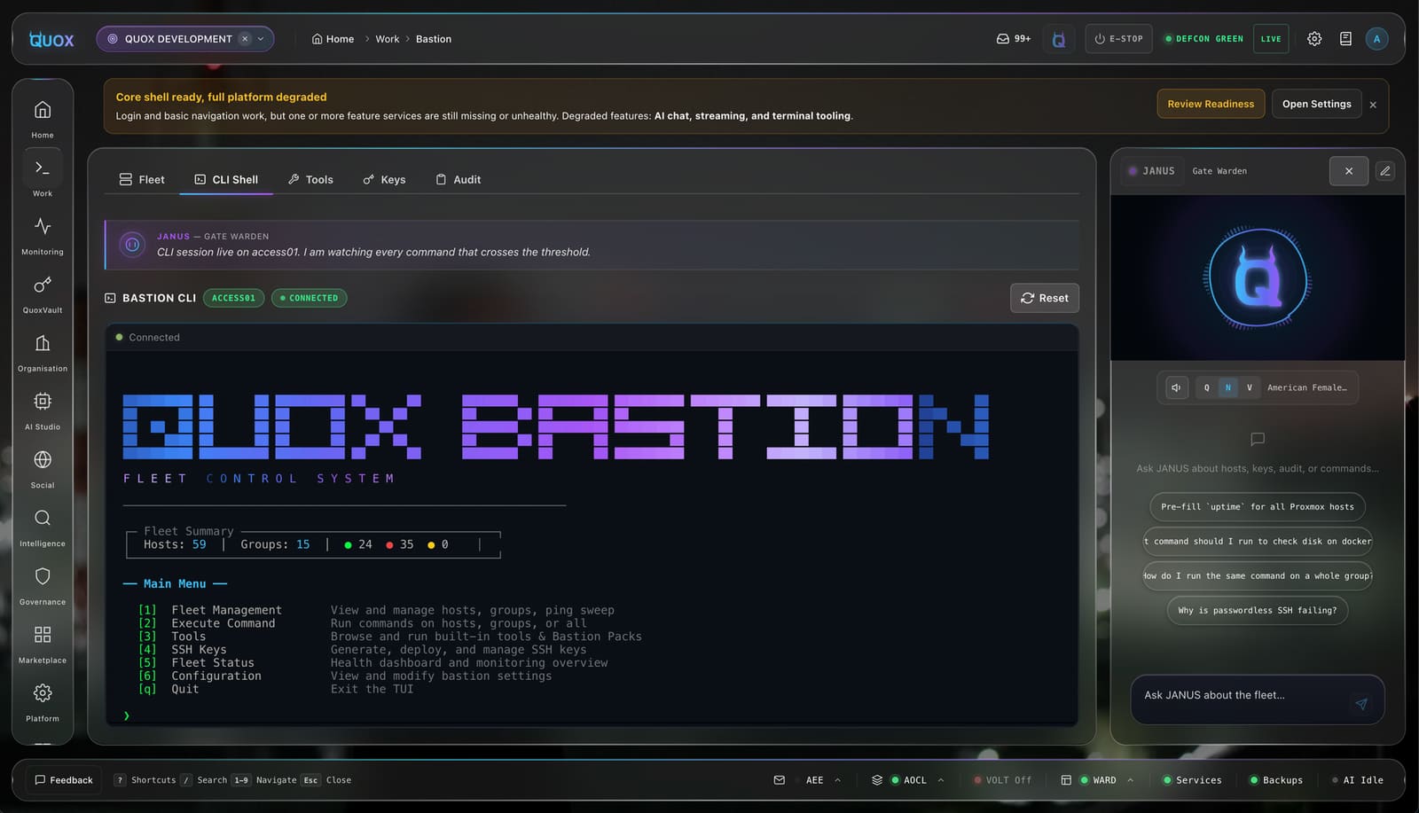 QuoxBastion terminal interface