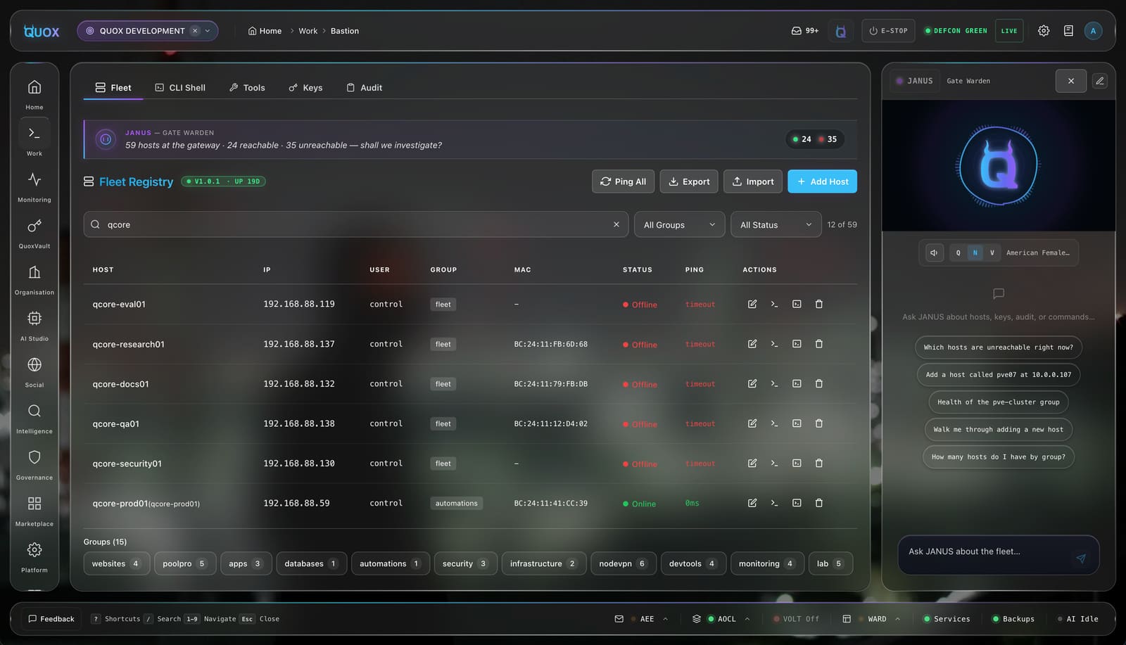 QuoxBastion dashboard