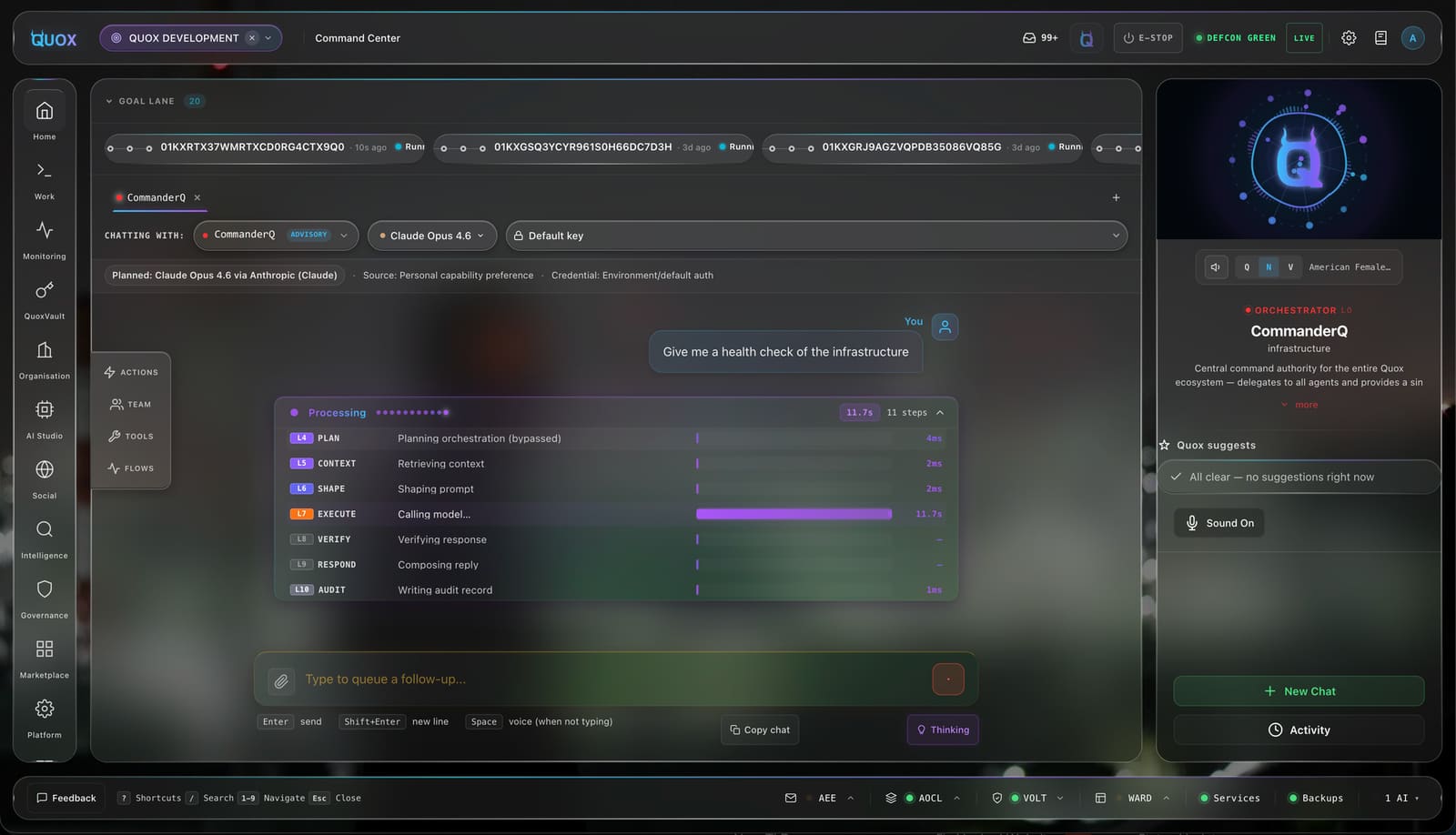 CommanderQ infrastructure health check via AOCL
