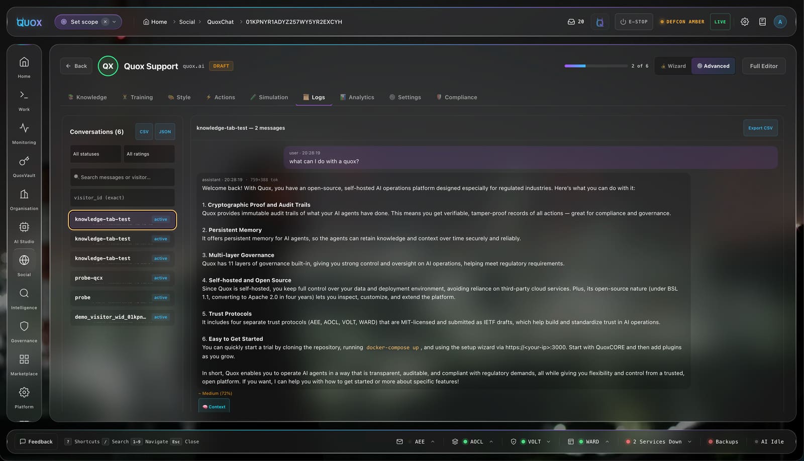 QuoxChat conversation logs