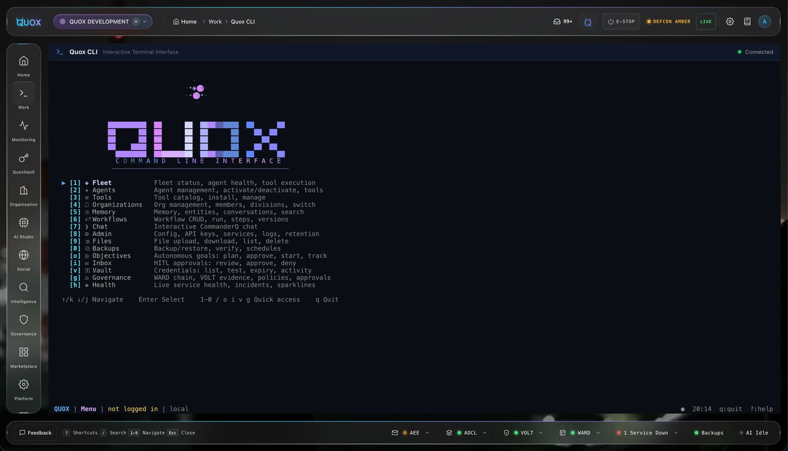 QuoxCLI in the QuoxCORE dashboard