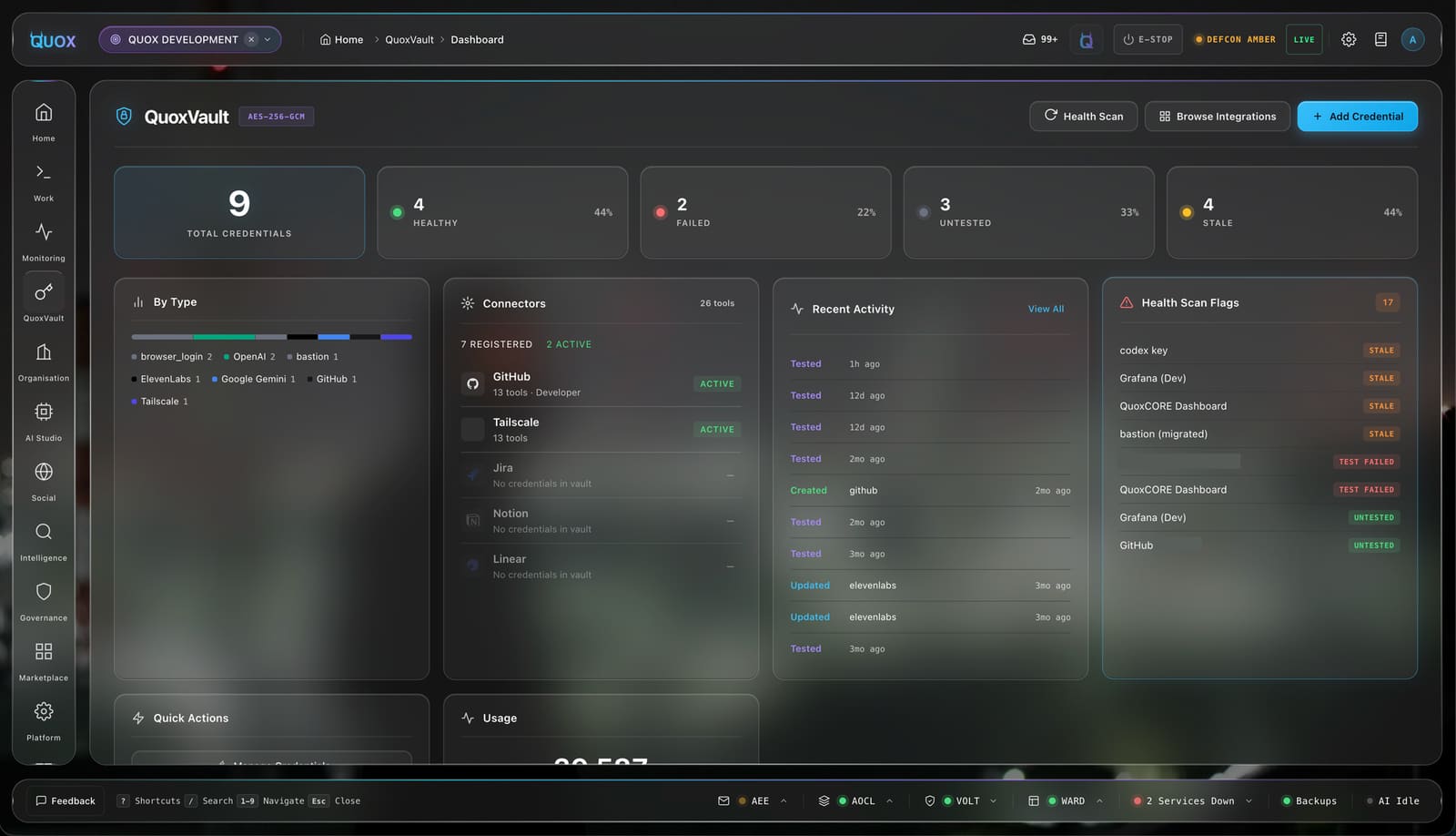 QuoxVault dashboard